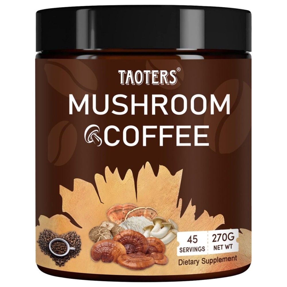 Mushroom Coffee | Enhanced Focus, Boosted Immunity, Improved Energy | 6 Adaptogenic Mushrooms: Cordyceps, Reishi, King Trumpet, Shiitake, Lion\'s Mane & Turkey Tail | 45 Servings