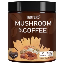 Mushroom Coffee | Enhanced Focus, Boosted Immunity, Improved Energy | 6 Adaptogenic Mushrooms: Cordyceps, Reishi, King Trumpet, Shiitake, Lion\'s Mane & Turkey Tail | 45 Servings