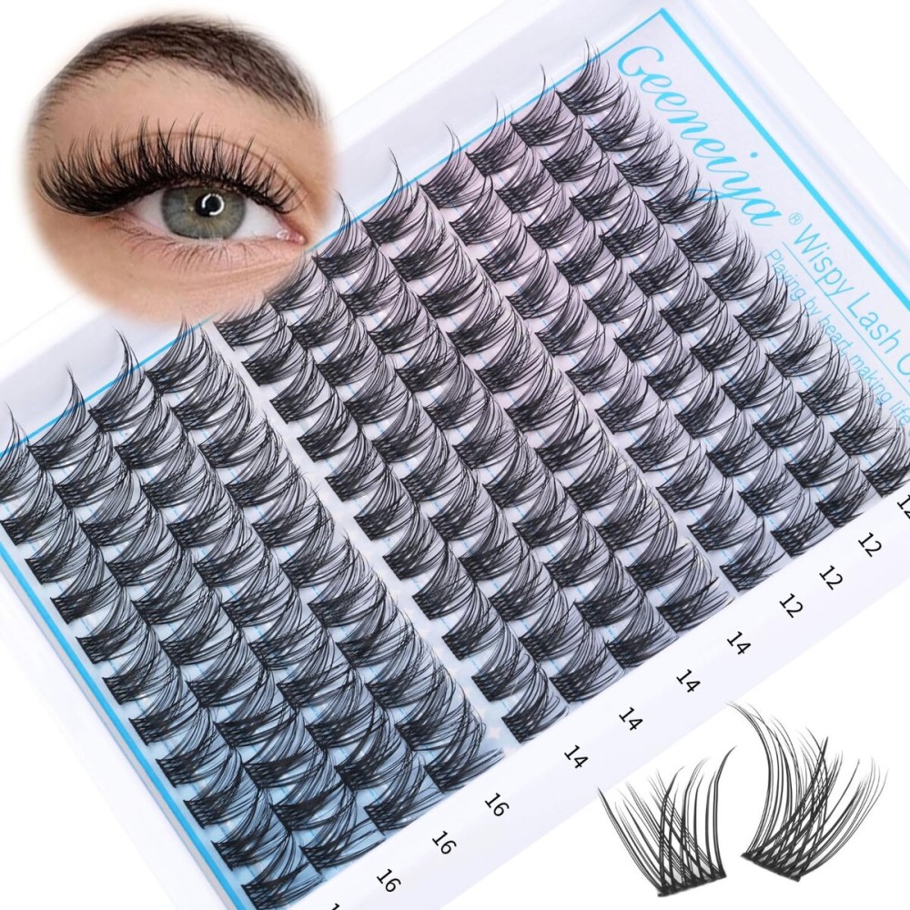 Geeneiya Lash Clusters Wispy C Curl Eyelash Clusters 12-16MM Individual Eyelashes Natural Cluster Eyelash Extensions Cluster Lashes Natural Look154PCS, C Curl, 12-14-16mm)
