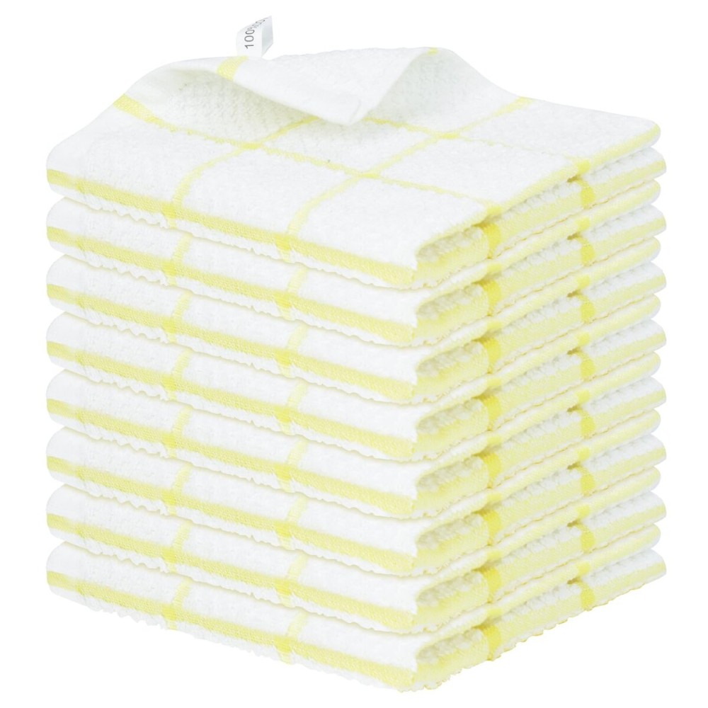 Nialnant 8 Pack Dish Cloths for Washing Dishes, 100% Cotton Reusable Cleaning Rag, Quick Drying Dish Towels for Kitchen,12x12 Inches,Yellow Plaid