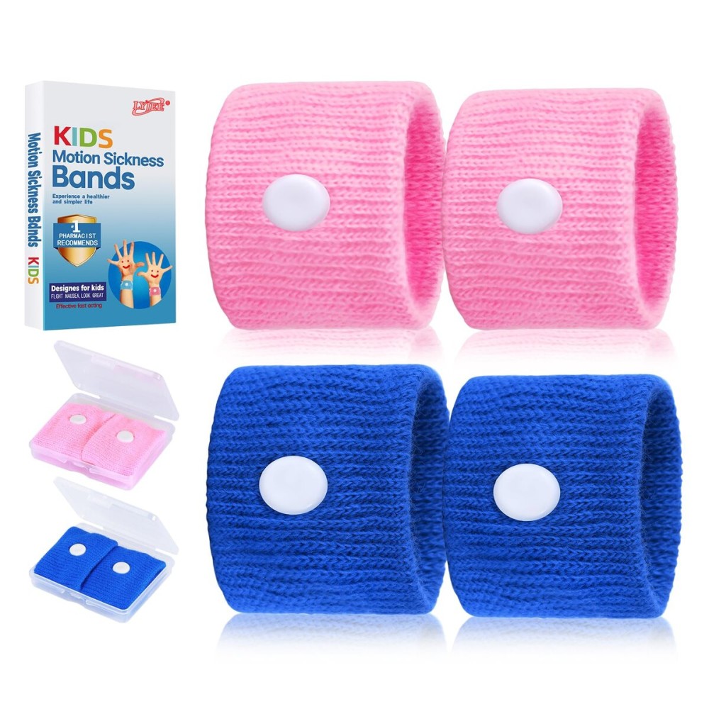 LYJEE Motion Sickness Bands for Kids, Travel Sickness Relief Wristbands, Anti-Nausea Wristbands for Car or Sea Sickness