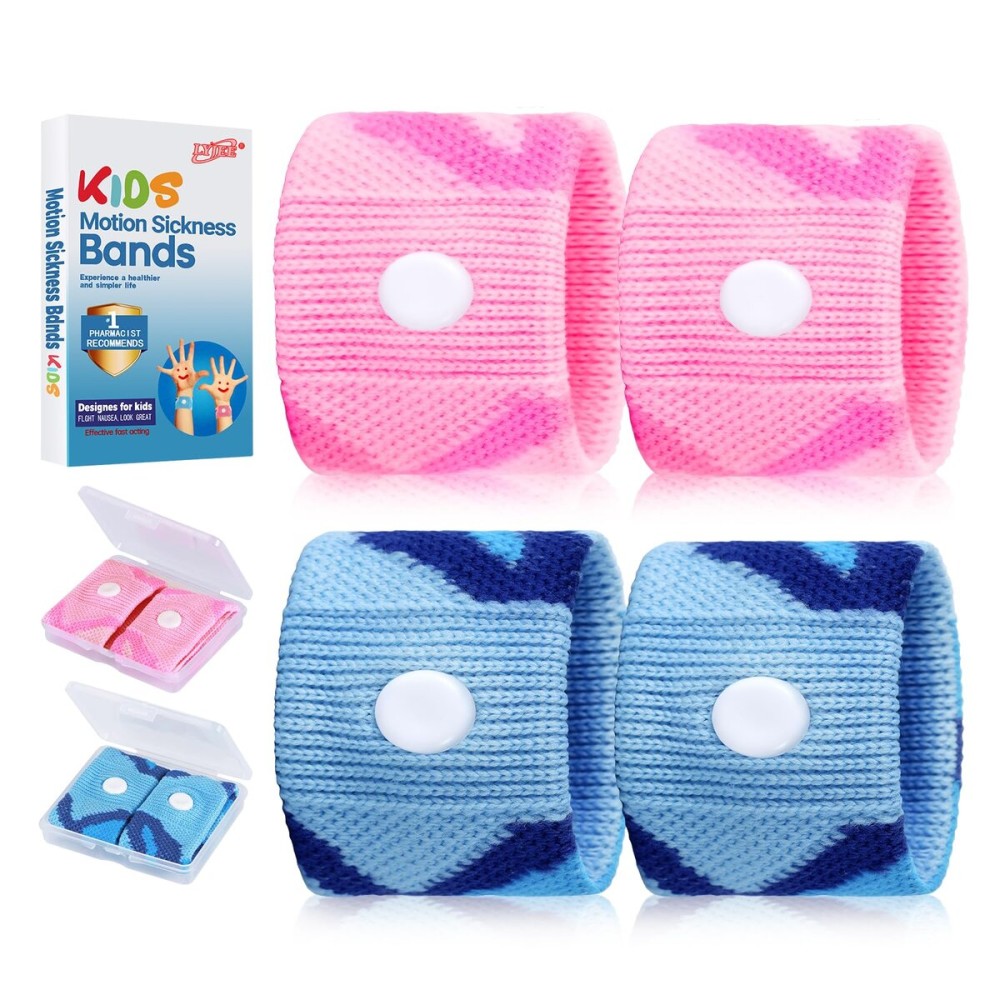 LYJEE Motion Sickness Bands for Kids, Travel Sickness Relief Wristbands, Anti-Nausea Wristbands for Car or Sea Sickness