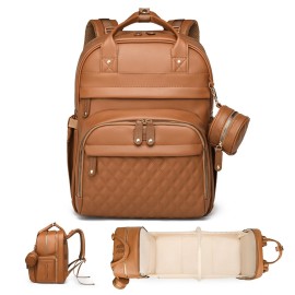 ANWTOTU Leather Baby Diaper Bag with Changing Station,Extra large Capacity Baby Diaper Bag Backpack(Brown)