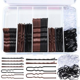 Teenitor 300pcs Bobby Pins Hair Pins, 100 Hair Pins 100 Bobby Pins Brown Hair Black for Women 100 Hair Bands 2inch 2.36inch 2.75inch Brown Black