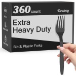 Dealusy 360 Count Extra Heavy Duty Black Plastic Forks Disposable, BPA-Free, Heat Resistant, Solid and Durable Disposable Forks Bulk, Premium Plastic Forks heavy duty for Party Supply
