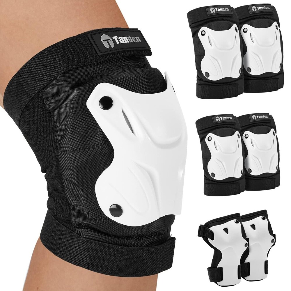 Tanden Skating Protective Gear Adult Youth Knee Pads and Elbow Pads Set, Skateboard Wrist Guards for Roller Skating Skateboarding Cycling White