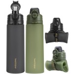 TakeToday Collapsible Water Bottles 21oz 2 Pack, Leak Proof, BPA-Free, Foldable Silicone Travel Water Bottle with Straw Strap for Traveling, Outdoor (Black&Jungle)