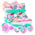 4-Pejiijar Rainbow Unicorn Kids Roller Skates for Girls Toddler Ages 2-4 5-8,Adjustable Roller Shoes with Luminous Wheels for Birthday Xmas Gifts