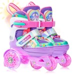 4-Pejiijar Rainbow Unicorn Kids Roller Skates for Girls Toddler Ages2-4 5-8,Adjustable Roller Shoes with Luminous Wheels for Birthday Xmas Gifts