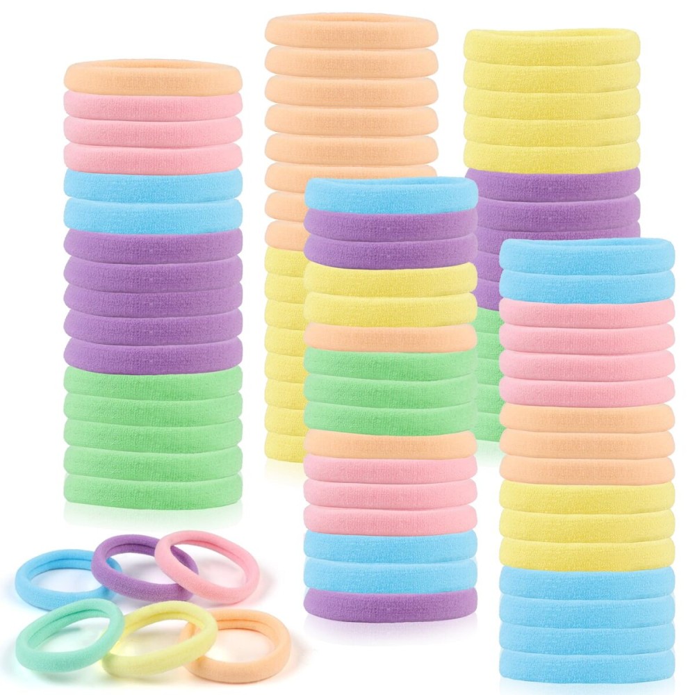 FVOLREM 100PCS Hair Ties for Women, Seamless Cotton Elastic Hair Bands No Damage, Thick Ponytail Holders for Girls, Women - Soft Hair Ties (6 Colors)