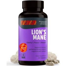 FreshCap Lions Mane 14,000mg - Triple Extracted 14:1 Mushroom Supplement Capsules with 31% Beta-Glucans - Fruiting Body Only Nootropic for Memory, Focus, Clarity & Mood - Organic, Vegan (60 Capsules)