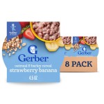 Gerber Toddler Food, Baby Food, Breakfast Oatmeal with Barley, Strawberry Banana Flavor, Cereal, Iron Helps Support Brain Development, 8 Pack