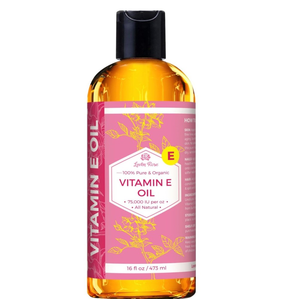 Bulk Vitamin E Oil by Leven Rose 75,000 IU per oz 100% Natural, Organic, Pure Vitamin E Oil for Skin, Face, Hair, and Nails, 16 oz