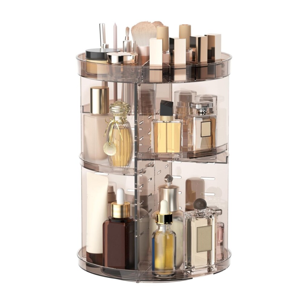 360 Rotating Makeup Organizer with Lipstick Slots, DIY 8 Adjustable Height Spinning Skincare Organizers, Brush and Perfume Storage Carousel, Cosmetic Display Case for Vanity Bathroom Countertop