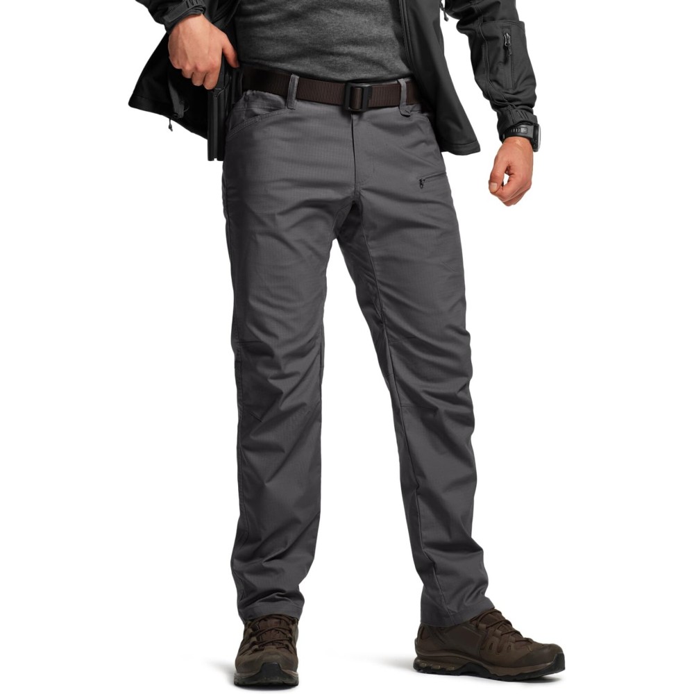 CQR Men\'s Flex Stretch Tactical Pants, Water Resistant Ripstop Cargo Pants, Lightweight EDC Outdoor Work Hiking Pants, Sneak Charcoal, 44W x 32L
