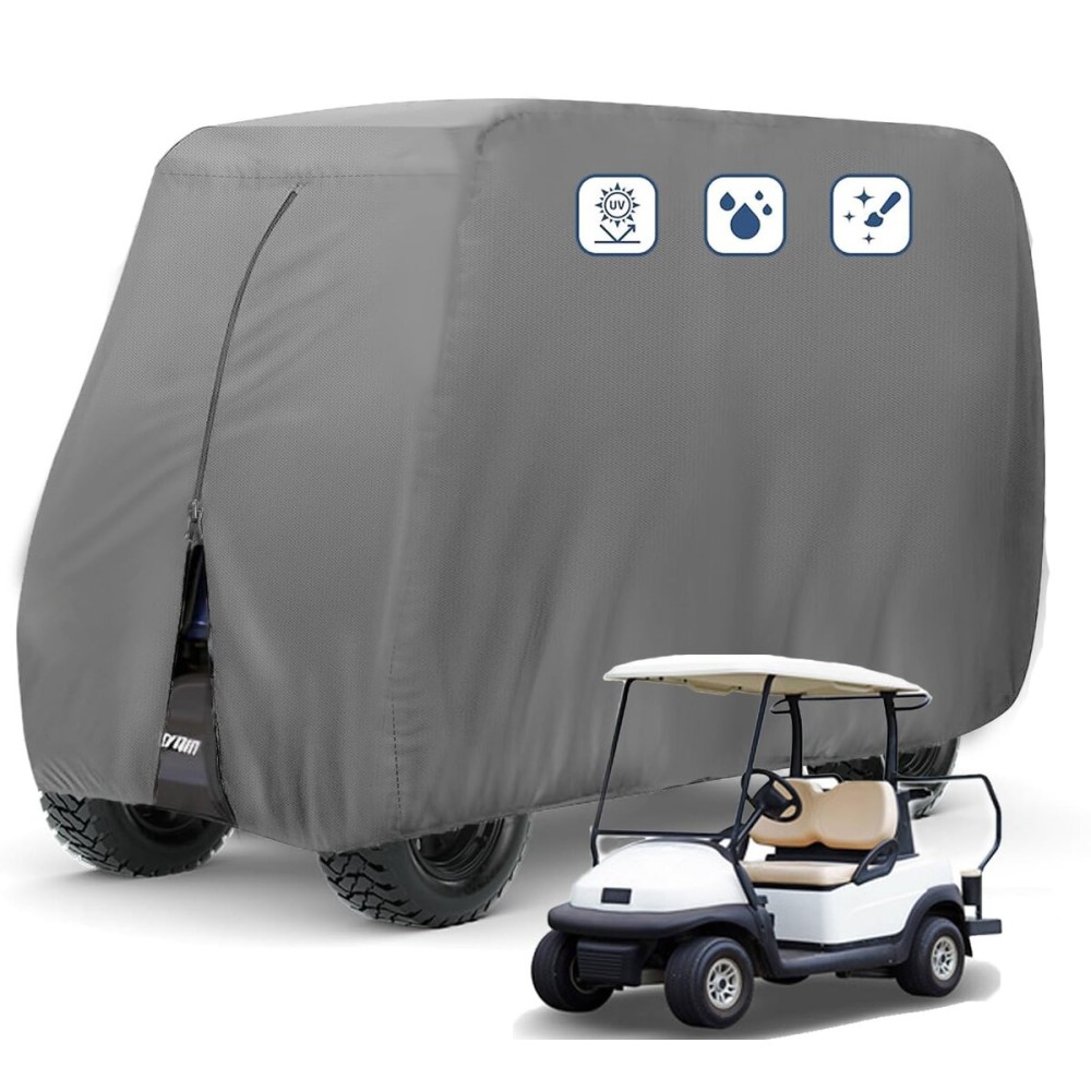 FLYMEI Golf Cart Covers 2 Passenger, Waterproof Winter Outdoor Golf Cart Cover for EZ GO Club Car and Yamaha, Dustproof and Windproof, 95L x 48W x 66H, Grey