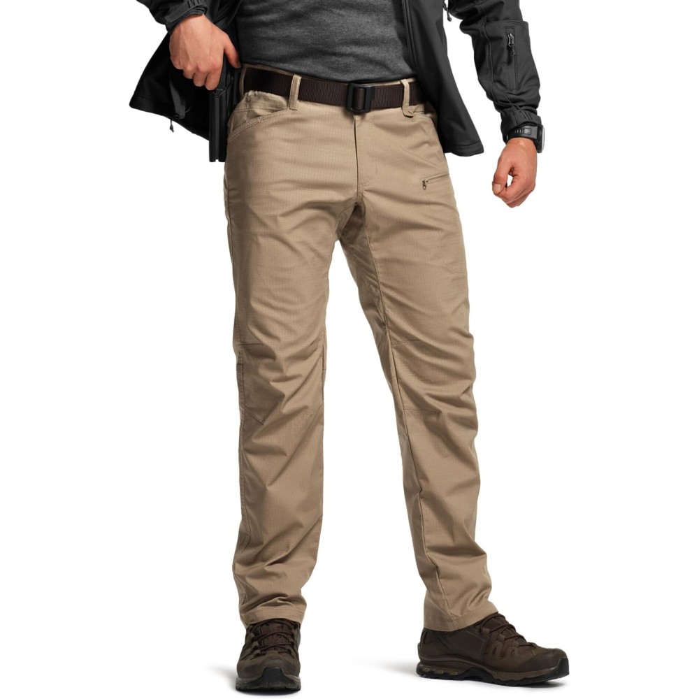 CQR Men\'s Flex Stretch Tactical Pants, Water Resistant Ripstop Cargo Pants, Lightweight EDC Outdoor Work Hiking Pants, Sneak Alamo Khaki, 30W x 30L