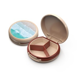 Serfeymi Small Pill Box - 3 Compartments Portable Pill Box for Purse Pocket, Compact Mini Travel Pill Case - Suitable for Medicine, Vitamin, Fish Oil, Supplements - White(Beach)