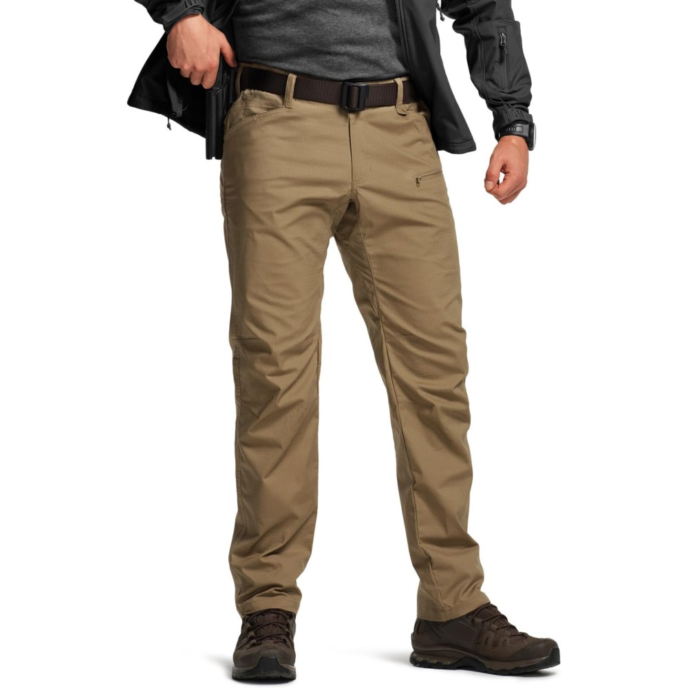 CQR Men\'s Flex Stretch Tactical Pants, Water Resistant Ripstop Cargo Pants, Lightweight EDC Outdoor Work Hiking Pants, Sneak Cougar, 28W x 30L
