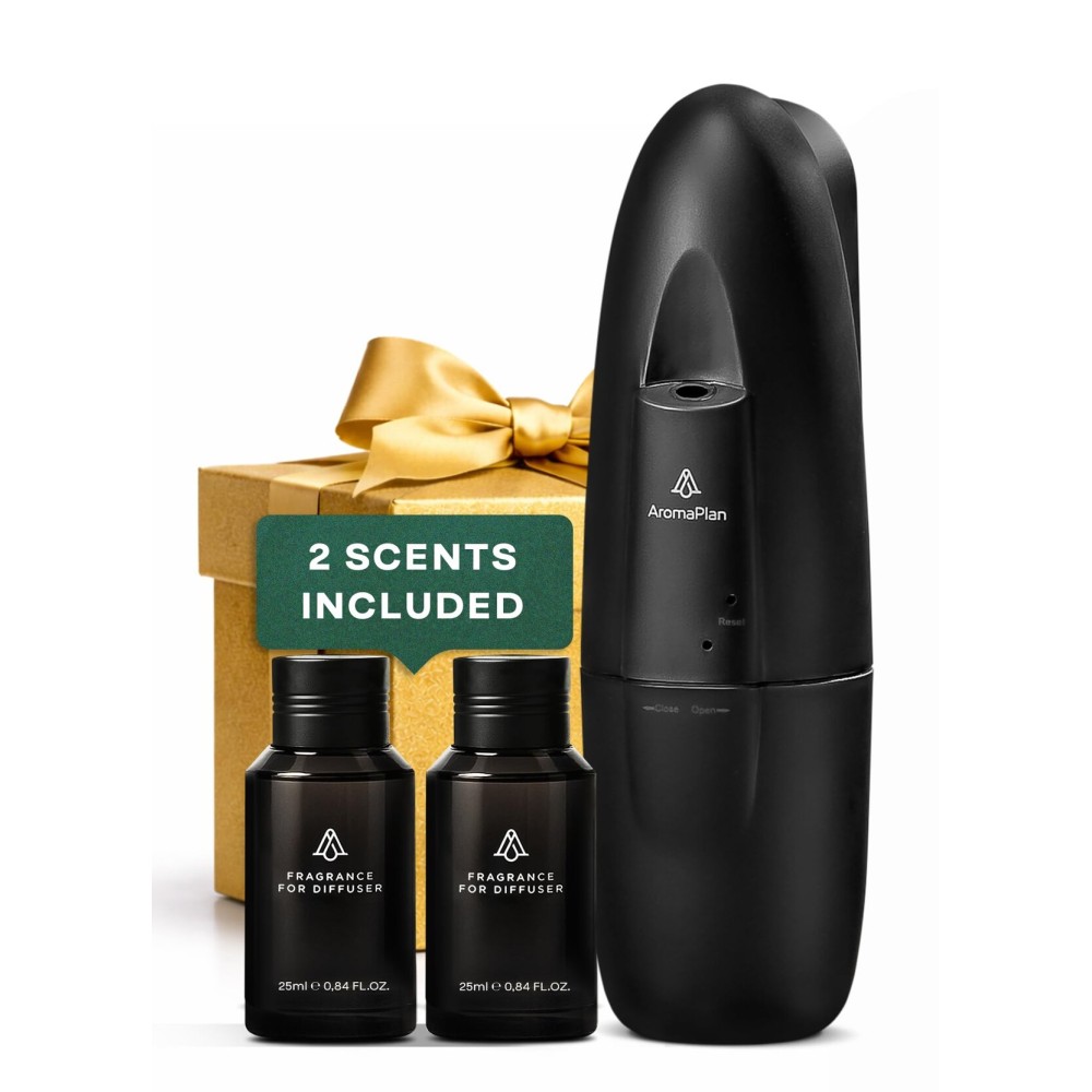 AromaPlan 5 Star Collection Plug in Diffuser (2 Fragrances Included)-Cold Air & Waterless Diffusers for Home & Office- Silent Wall Diffuser Plug in, Bluetooth App Control, 1000 sq. ft (Black)