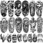 77 Sheets Christian Temporary Tattoo Adult, Religious Jesus Christ Cross Angels God Half Arm Fake Tattoos, Christ Catholic Realistic Tiny Body Temporary Tattoos for Men and Women Kids