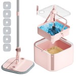 Upgraded Spin Mop and Bucket System Set, Self Separate Clean and Dirty Water, Foldable Square Standing Mop Head with Microfiber Mop Pads, Detachable Bucket (Pink, Mop Set with 6PC Pads)