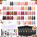 ROSALIND Poly Nail Gel Kit -38 Classic Colors +72 Nail Art Accessories kit Clear Nude Christmas Poly Nails Gel Kit Starter Kit with Mini UV Lamp Slip Solution Basic Tools for Beginners with Everything