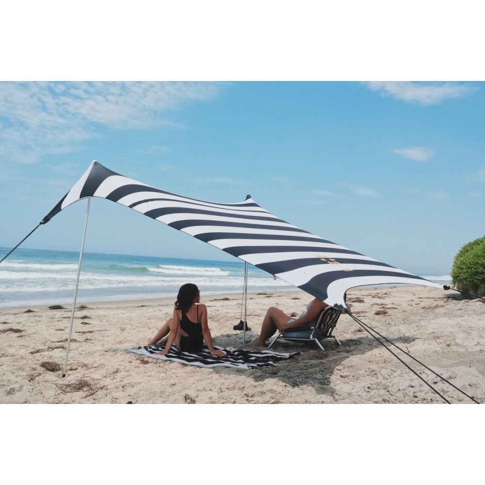 Neso Portable Beach Tent Sun Shelter with Sand Anchor - Lightweight Beach Shade Canopy - Easy Setup for Family Outings - Patented Reinforced Corners - UPF 50+ - 7 x 7ft - Black/White Stripes