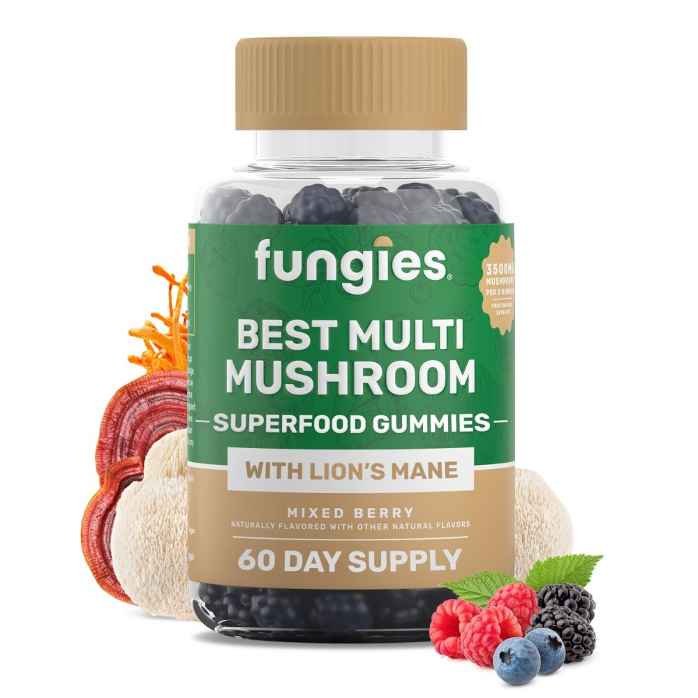 Fungies Multi Mushroom Gummies for Men & Women - Mushroom Supplement Includes Lions Mane, Cordyceps, Reishi, Chaga, Shiitake, Maitake & Turkey Tail - Gelatin-Free, Gluten-Free & Vegan Gummy Vitamins