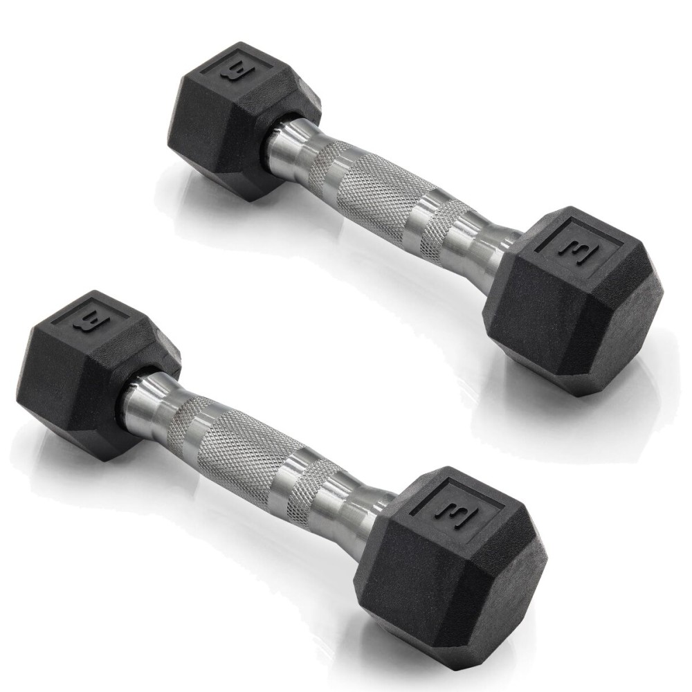 CAP Barbell 3 LB Rubber Coated Hex Dumbbell Hand Weight - Pair | Chrome Handle