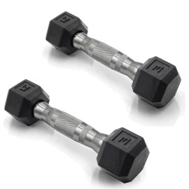 CAP Barbell 3 LB Rubber Coated Hex Dumbbell Hand Weight - Pair | Chrome Handle