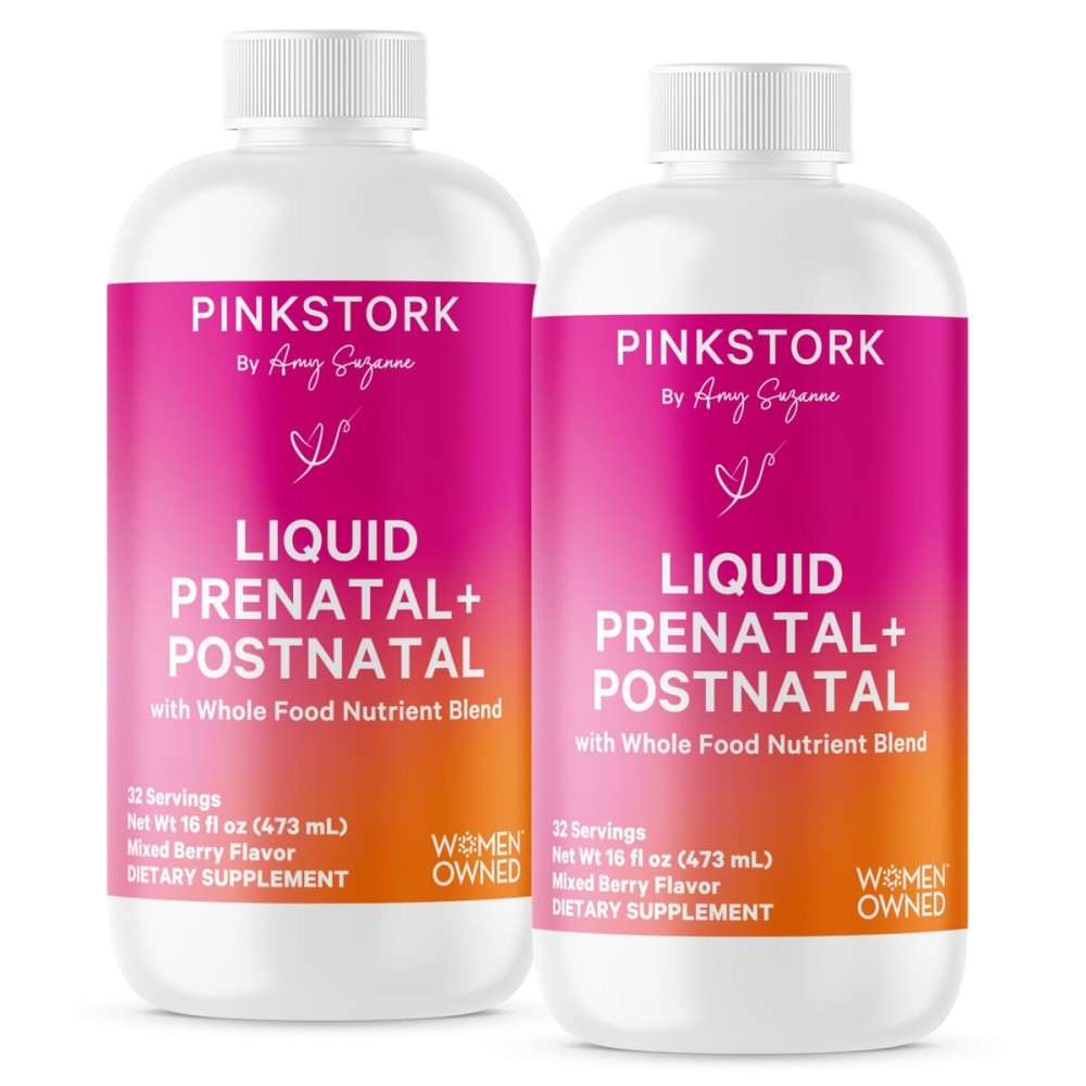 Pink Stork Liquid Prenatal Vitamins for Women - for Fertility, Pregnancy, Postpartum - Morning Sickness Support - 64 Servings - 2 Pack