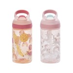 Zak Designs Atlantic Kids Water Bottle For School or Travel, 16oz Durable Plastic Water Bottle With Straw, Handle, and Leak-Proof, Pop-Up Spout Cover, 2-Pack (Fanciful Unicorn and Happy Fruit)