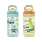 Zak Designs Atlantic Kids Water Bottle For School or Travel, 16oz Durable Plastic Water Bottle With Straw, Handle, and Leak-Proof, Pop-Up Spout Cover, 2-Pack (Surf Boards and Palm Trees)