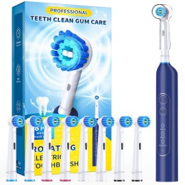TEETHEORY Rotating Electric Toothbrush for Adults with 8 Brush Heads, Deep Clean Rechargeable Electric Toothbrush with 4 Modes and 2 Min Smart Timer, Last 30 Days and IPX7 Waterproof Blue