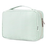 Narwey Small Hanging Travel Toiletry Bag for Women, Travel Bag for Toiletries, Makeup Bag Organizer Cosmetic Bags Make Up Bags for Girls (Mint Green Stripe)