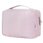 Narwey Small Hanging Travel Toiletry Bag for Women, Travel Bag for Toiletries, Makeup Bag Organizer Cosmetic Bags Make Up Bags for Girls (Dusty Pink Stripe)