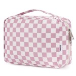 Narwey Small Hanging Travel Toiletry Bag for Women, Travel Bag for Toiletries, Checkered Makeup Bag Organizer Cosmetic Bags Make Up Bags for Girls (Dusty Pink Checkerboard)