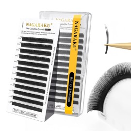 NAGARAKU Wet Camellia Eyelash Extension, Individual Lashes 3 Multi-length Fans Premium Matte Black Natural Pre-Glued Classic Lash Extensions Mega Volume Beauty Salon Supplies - 0.07D 8-9-10