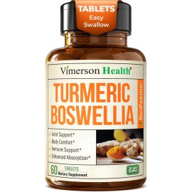 Turmeric Curcumin Supplement with Boswellia Serrata, Ginger Root, Organic Turmeric Powder & Black Pepper - 95% Curcuminoids Turmeric Supplement - 60 Gluten Free Tumeric Boswellia Extract Tablets