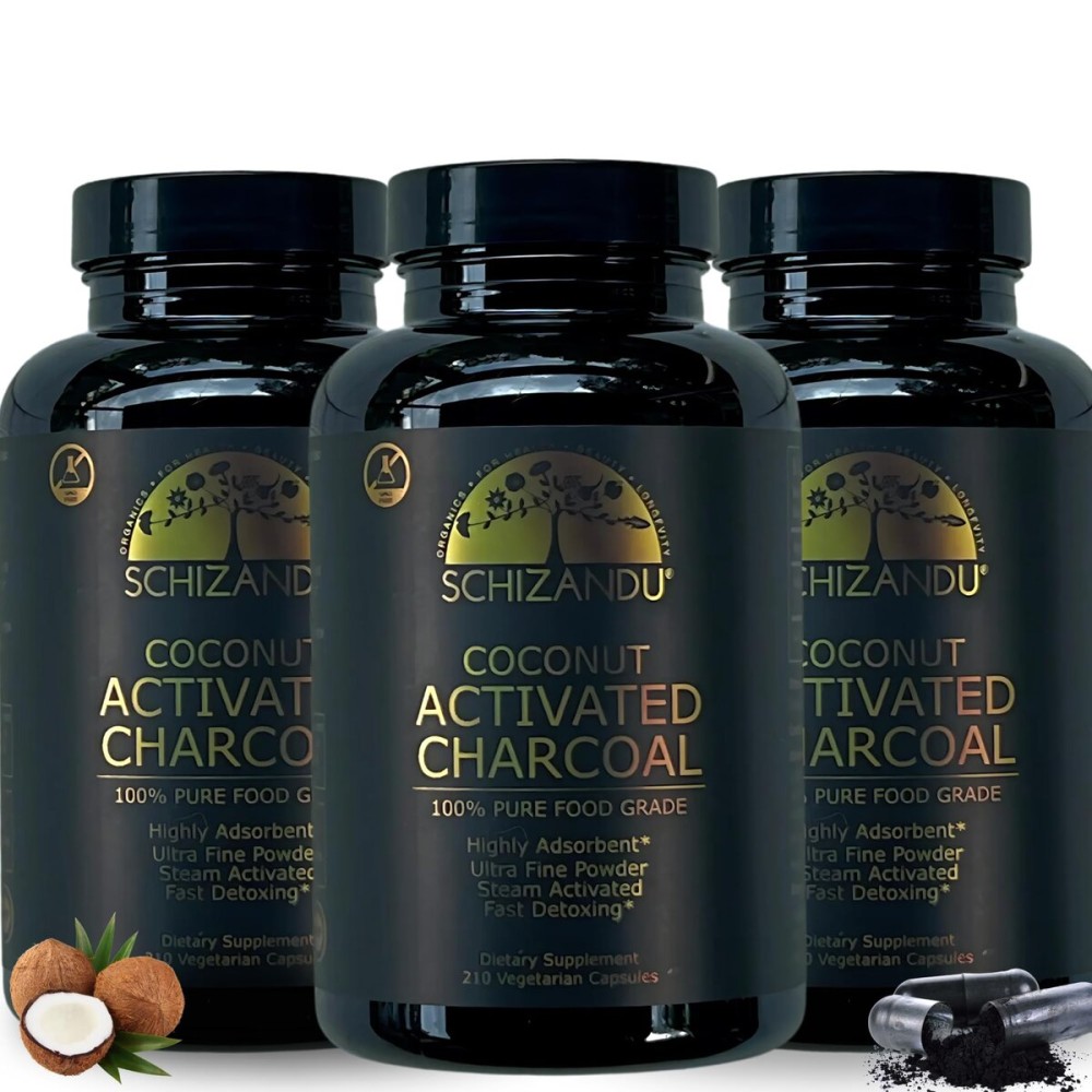 Activated Coconut Charcoal Capsules- Supports Health - Vegan, Organic, Non-GMO, No Additives - X-Large Bottle 210 Count - Pack of 3
