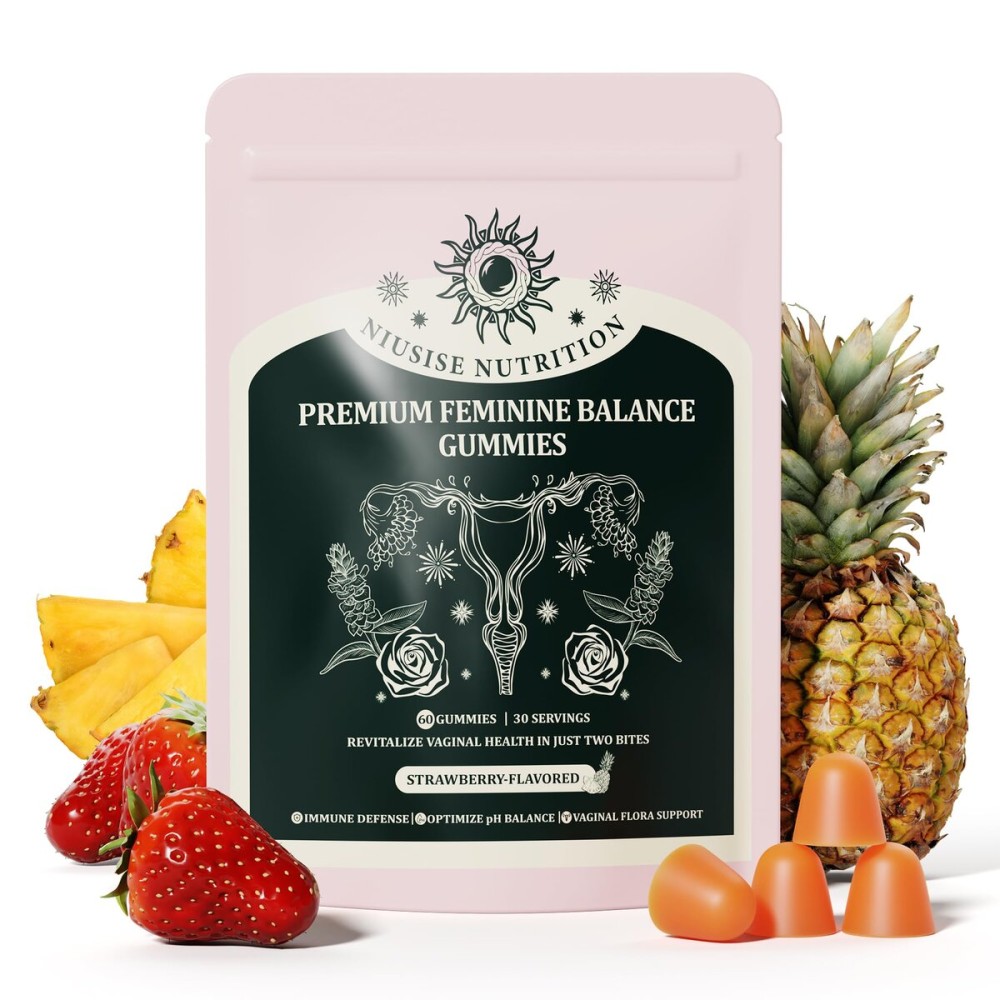 NIUSISE Feminine Balance Gummies, Premium Balance Supplement for Women PH Health, Immune Support, Energy Support, Vegan, Gluten-Free, Strawberry Flavor, Delicious 60 Gummies, 1 Pack 30 Servings