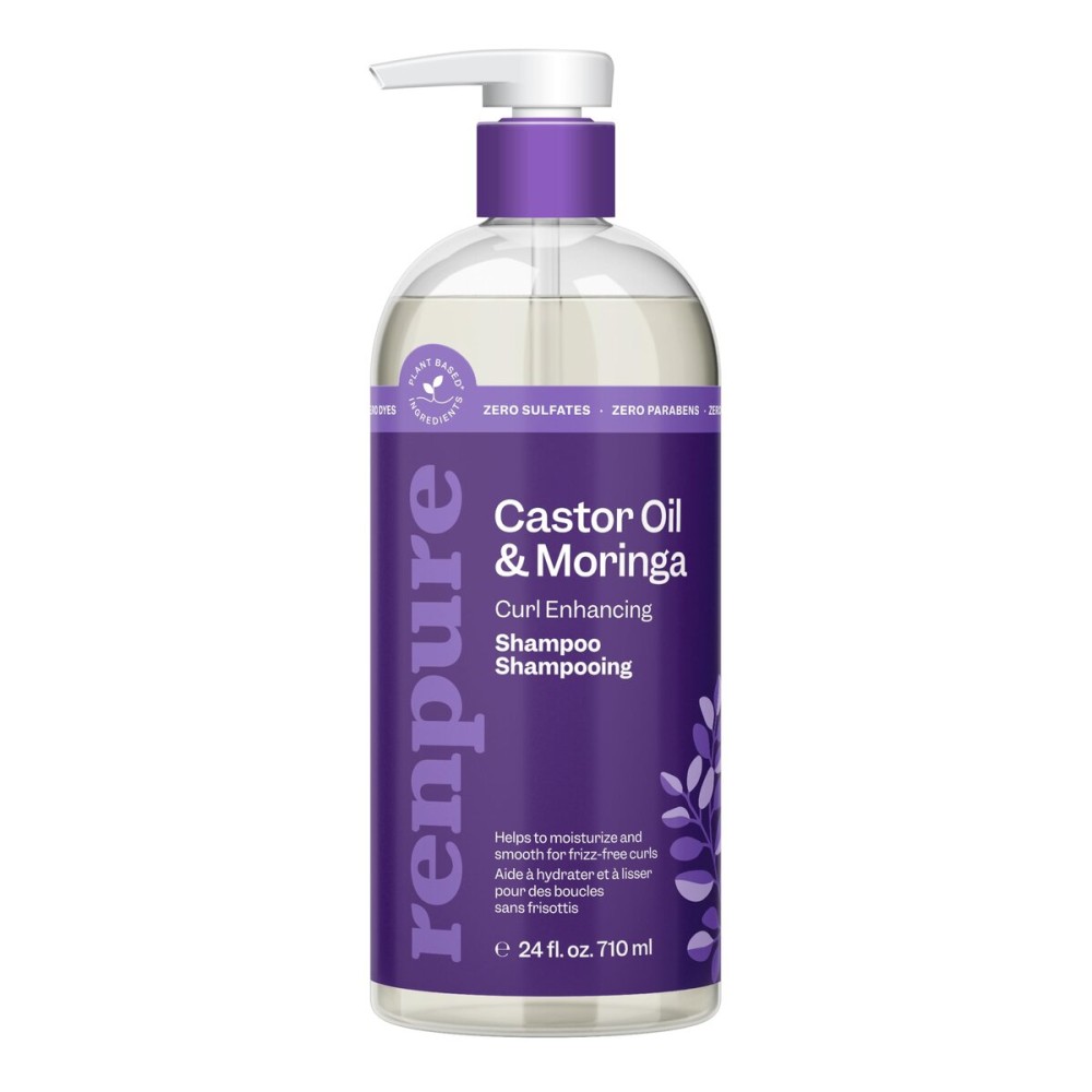 Renpure Moringa & Castor Shampoo, Plant-Based - Curl Enhancing - For Moisturized, Manageable & Smooth Curls - With Castor & Moringa Seed Oil - For Wavy To Curly Hair - 24 Fl Oz