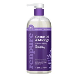 Renpure Moringa & Castor Shampoo, Plant-Based - Curl Enhancing - For Moisturized, Manageable & Smooth Curls - With Castor & Moringa Seed Oil - For Wavy To Curly Hair - 24 Fl Oz