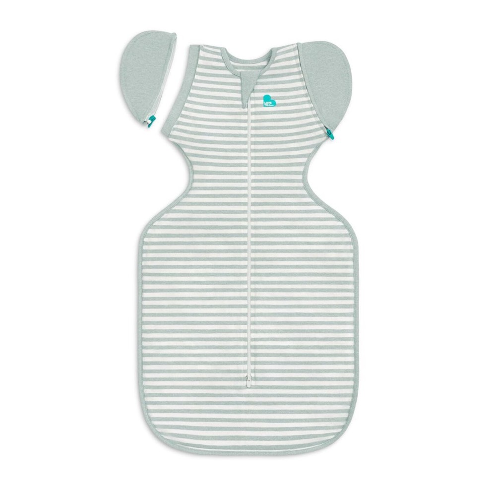 Love to Dream Transition Bag 0.2T Stretch Cotton Medium Large (8.5-11kg) Stage 2, Soft & Breathable, Lightweight for Comfortable Sleep, Ideal for Newborns, Stripe Print, Olive