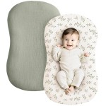 Konssy Muslin Baby Lounger Cover 2 Pack, 100% Cotton Newborn Lounger Cover, Soft and Breathable Lounger Slipcover for Boys Girls, Covers Only (Rabbit,Fog Green)