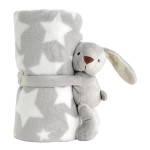 CREVENT 30X40 Cozy Soft Warm Fleece Baby Blanket for Girls Boys, Newborn Essentials for Infant, Baby Shower Receiving Gift - Star Grey 75X100cm + Hugging Bunny