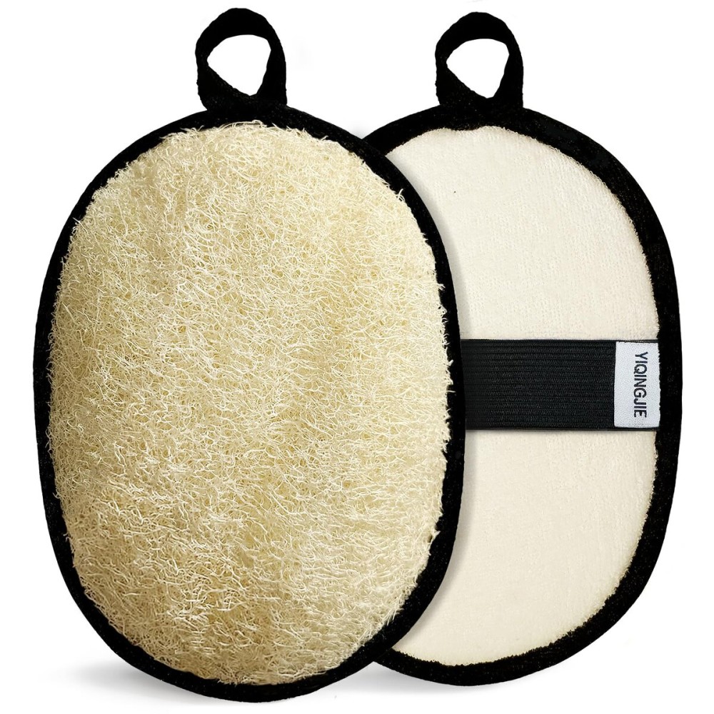 YIQINGJIE Natural Shower Loofah Sponge Exfoliating Body ScrubberNatural Organic Beauty Exfoliating Loofah for Men and Women, Suitable for Cleansing Face Scrubber and Body Bath,Large Black(2 Pack)