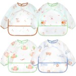 Accmor 4 Pack Long Sleeve Bibs, Baby Smock Waterproof Sleeved Bib Smock for Baby Toddler 24-36 Months