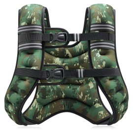 ZELUS Weighted Vest, 6lb/8lb/12lb/16lb/20lb/25lb/30lb Weight Vest for Men Women with Storage Pocket Reflective Strips for Workout Strength Training Running Muscle Building, Green Camo (16 lb)
